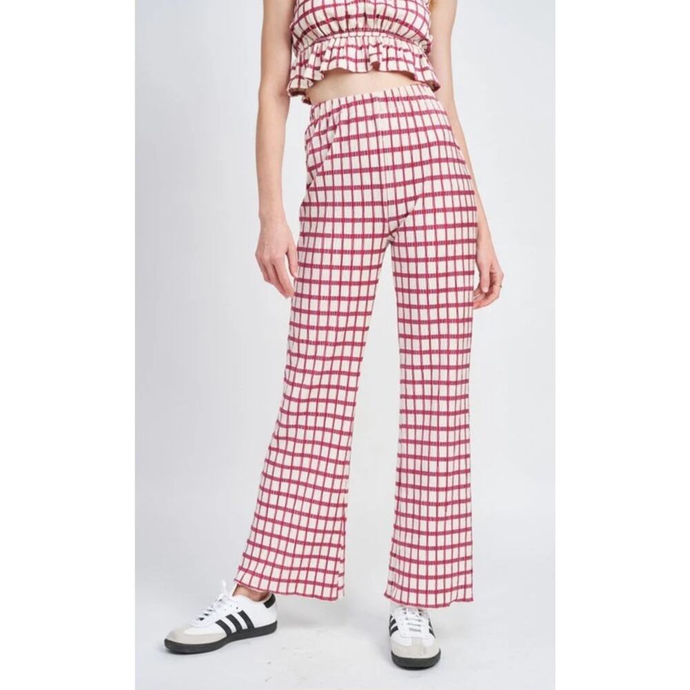 Emory Park Pants Plaid Pink Purple Womens S Flare Elastic Waist